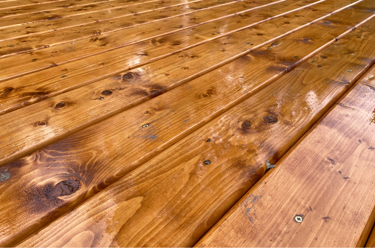 Close-up detail of finished timber decking boards